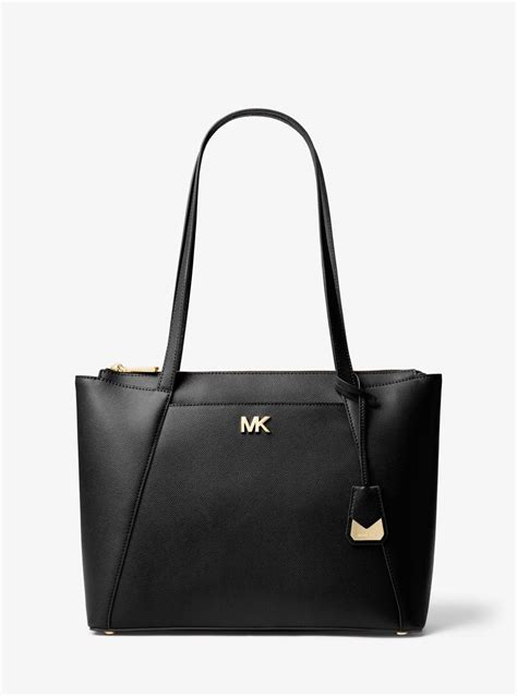 michael kors maddie medium crossgrain leather tote black|MICHAEL Michael Kors Maddie Medium Crossgrain Leather Tote .